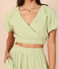 PUP52 Cecily V Neck Cropped Top - Sage