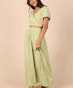 PUP52 Cecily V Neck Cropped Top - Sage