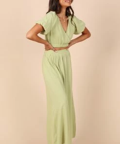 PUP52 Cecily V Neck Cropped Top - Sage