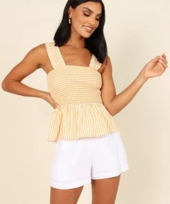PUP63 Clothing Desiree Peplum Top - Yellow Stripe