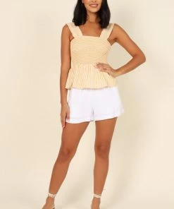 PUP63 Clothing Desiree Peplum Top - Yellow Stripe