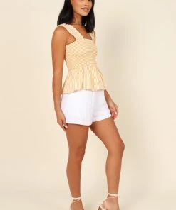 PUP63 Clothing Desiree Peplum Top - Yellow Stripe