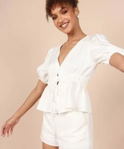 PUP65 Enzo V Neck Top - White