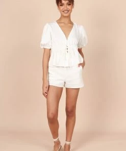 PUP65 Enzo V Neck Top - White