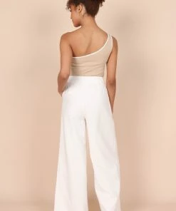 PUP65 Erin One Shoulder Ribbed Top - Beige Clothing