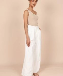 PUP65 Erin One Shoulder Ribbed Top - Beige Clothing