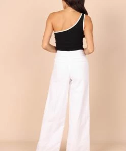 PUP65 Erin One Shoulder Ribbed Top - Black Clothing