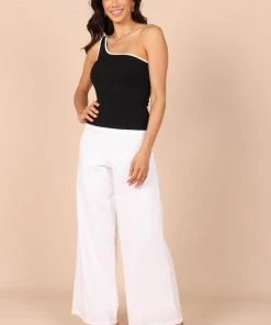 PUP65 Erin One Shoulder Ribbed Top - Black Clothing