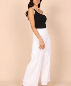 PUP65 Erin One Shoulder Ribbed Top - Black Clothing