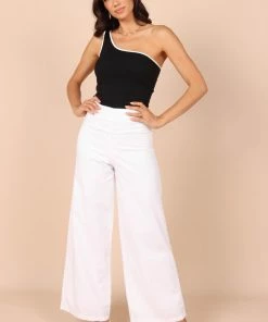 PUP65 Erin One Shoulder Ribbed Top - Black Clothing