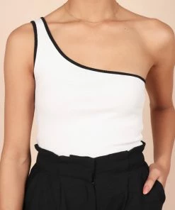 PUP65 Erin One Shoulder Ribbed Top - Ivory Clothing