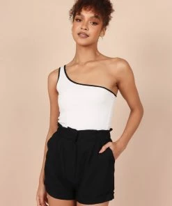 PUP65 Erin One Shoulder Ribbed Top - Ivory Clothing