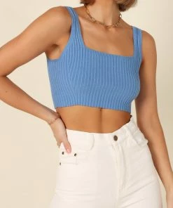 PUP14 Felicity Cropped Knit Top - Blue