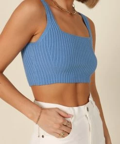 PUP14 Felicity Cropped Knit Top - Blue