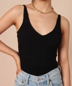 PUP65 Gemma V Neck Tank Top - Black Clothing