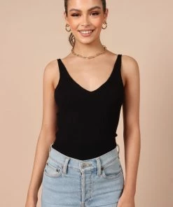 PUP65 Gemma V Neck Tank Top - Black Clothing