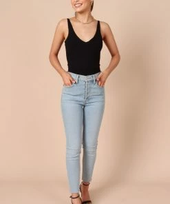 PUP65 Gemma V Neck Tank Top - Black Clothing