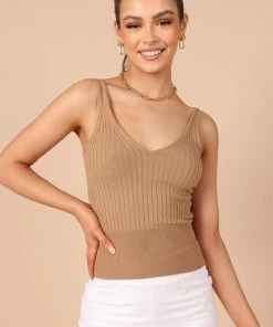 PUP65 Gemma V Neck Tank Top - Camel Clothing