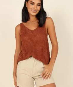 PUP64 Hilary Knit Tank Top - Brown Clothing