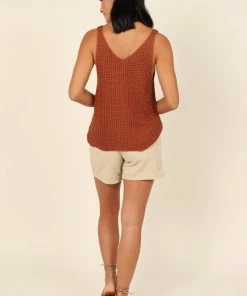 PUP64 Hilary Knit Tank Top - Brown Clothing