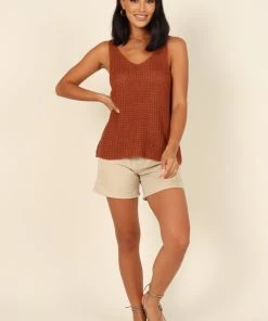 PUP64 Hilary Knit Tank Top - Brown Clothing