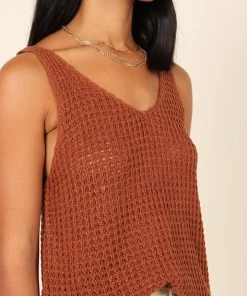 PUP64 Hilary Knit Tank Top - Brown Clothing