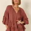 PUP49 Ingrid Frill Top - Mocha