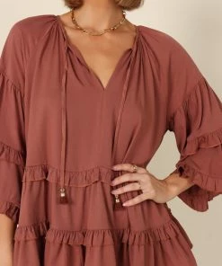 PUP49 Ingrid Frill Top - Mocha