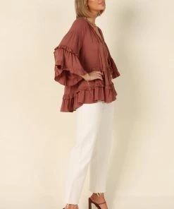 PUP49 Ingrid Frill Top - Mocha