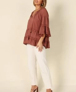 PUP49 Ingrid Frill Top - Mocha