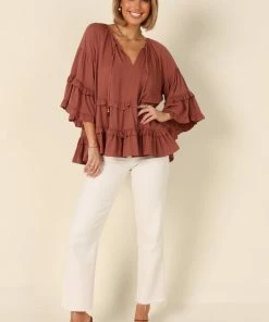 PUP49 Ingrid Frill Top - Mocha