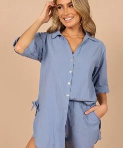 PUP8 Jeremey Button Down Top - Blue