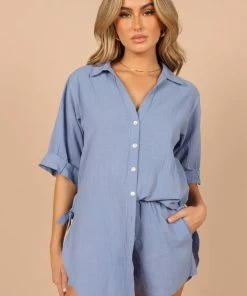 PUP8 Jeremey Button Down Top - Blue