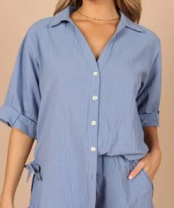 PUP8 Jeremey Button Down Top - Blue