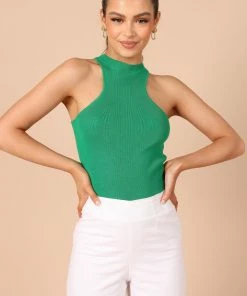 PUP65 Jess High Neck Top - Emerald Clothing
