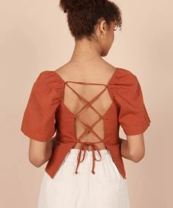 PUP65 Joey Open Back Tie Top - Rust Clothing