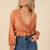 PUP4 Kara V Neck Frill Top - Orange