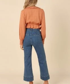 PUP4 Kara V Neck Frill Top - Orange