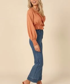 PUP4 Kara V Neck Frill Top - Orange