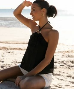 PUP65 Kelly Halter Neck Top - Black Clothing