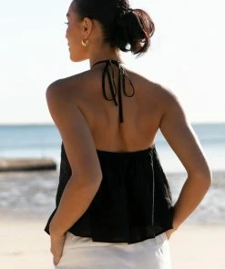 PUP65 Kelly Halter Neck Top - Black Clothing