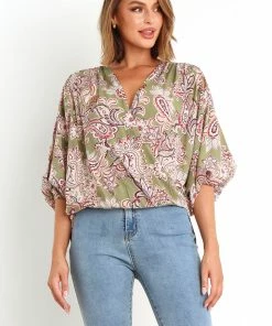 PUP52 Clothing Kendra Top - Olive Paisley