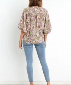 PUP52 Clothing Kendra Top - Olive Paisley