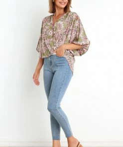 PUP52 Clothing Kendra Top - Olive Paisley