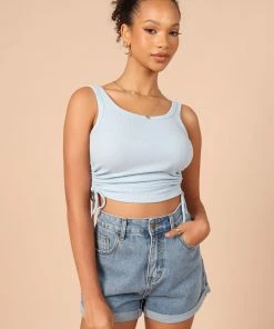 PUP14 Kylie Gathered Side Tank Top - Blue