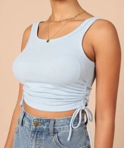 PUP14 Kylie Gathered Side Tank Top - Blue