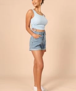 PUP14 Kylie Gathered Side Tank Top - Blue