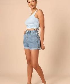 PUP14 Kylie Gathered Side Tank Top - Blue