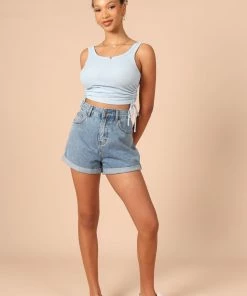 PUP14 Kylie Gathered Side Tank Top - Blue