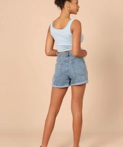 PUP14 Kylie Gathered Side Tank Top - Blue